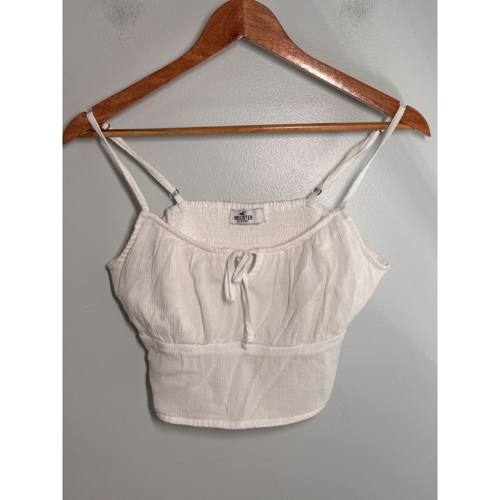 Hollister White Smocked Crop Cami Top Tie Front Adjustable Straps Medium